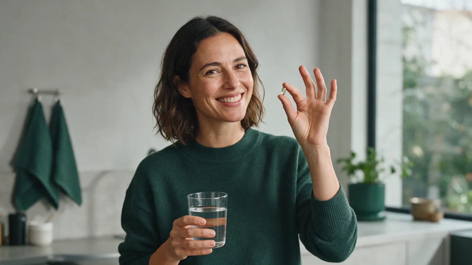 acide hyaluronique complément alimentaire en gélule tenue par une femme