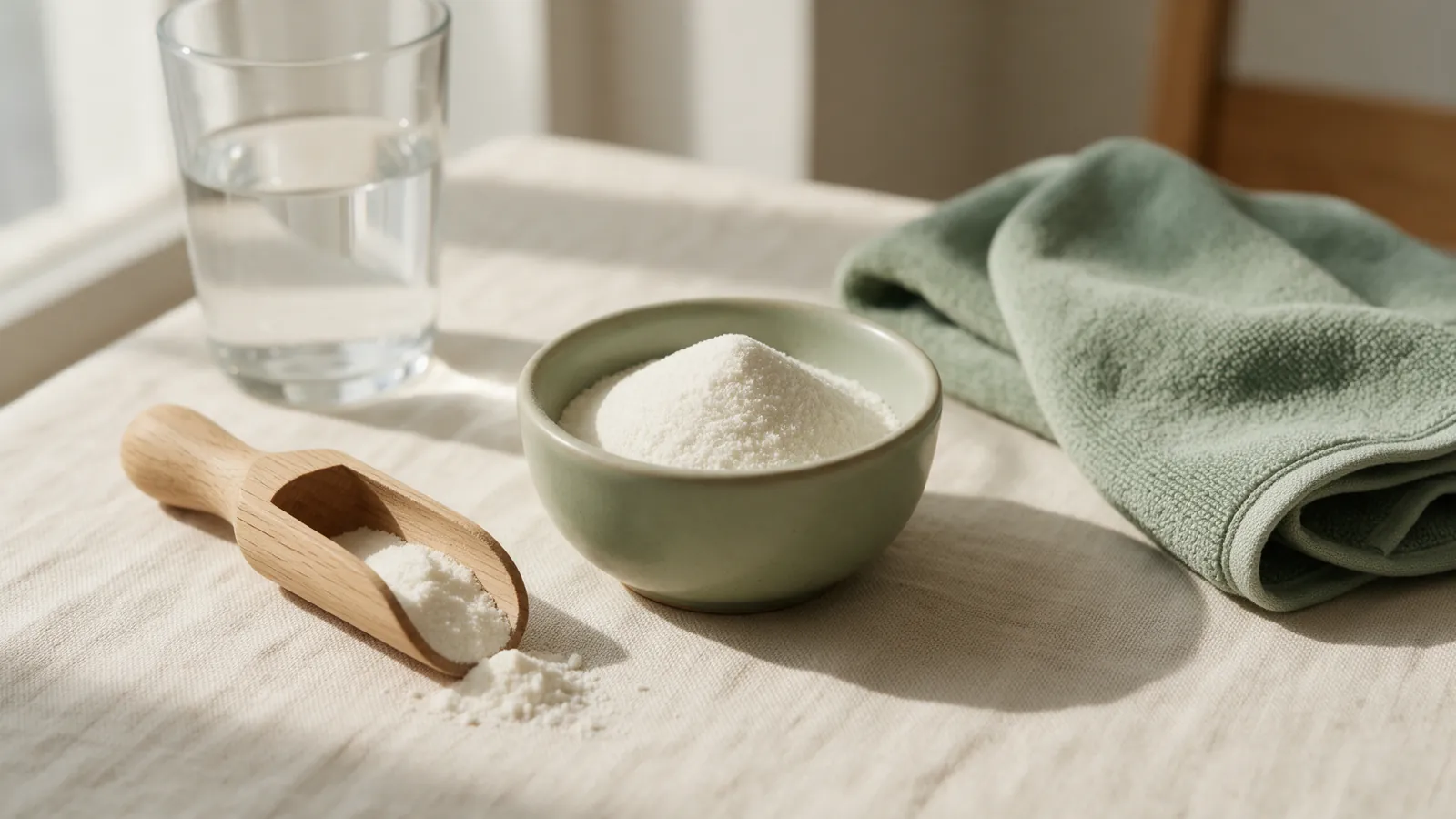 glutamine en poudre complément alimentaire sportif sur table lumineuse